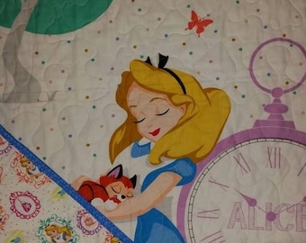 ON SALE Alice in Wonderland Crib Quilt Storybook Nursery Bedding New Baby Gift Storybook Baby Girl Baby Shower Present, Girl Nursery