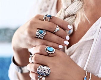 Ring, Turquoise, Sterling Silver Ring, Turquoise Ring, Silver Ring, Boho, Turquoise Jewelry, Boho Ring, Statement, Boho Jewelry, Rings