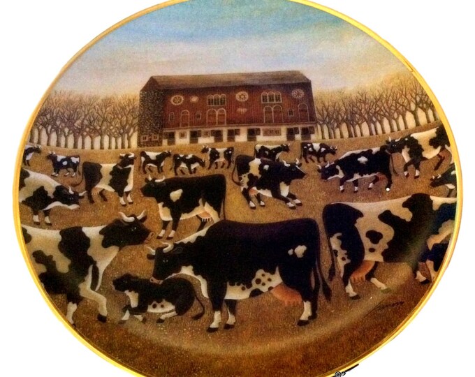 Franklin Mint, Modern Farmhouse Decor, Wall Hanging Plate, Spring Pasture, Lowell Herrero, American Folk Art, Country Kitchen Decor