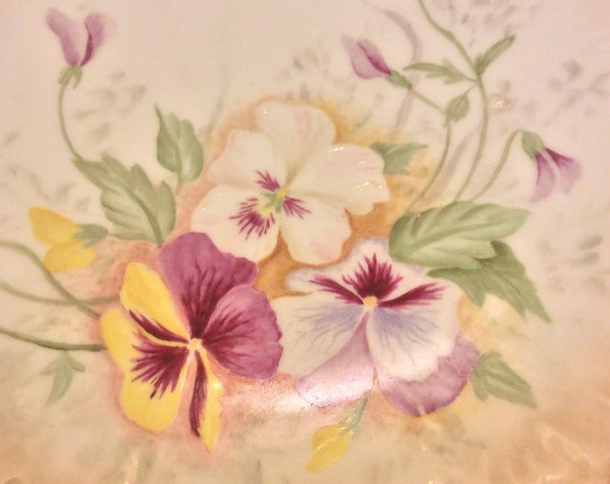 Antique French Limoges Plate, Coiffe Factory France, Heavy Gold with Pansy Flowers, Cabinet Plate, Hand Painted Pansies Floral Plate