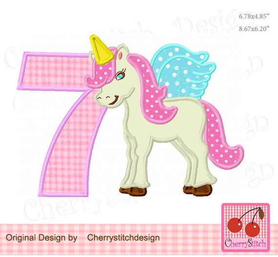 unicorn number 7 birthday machine embroidery design applique