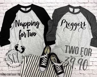 Pregnancy Holiday Shirts. Pregnancy Announcement. Preggers Baseballshirt. XS-3XL. Halloween. Christmas. Thanksgiving. Bump's First Christmas
