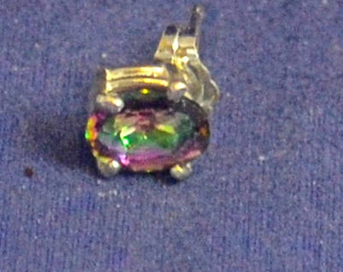 Mystic Topaz Studs, 7x5mm Oval, Natural, Set in Sterling Silver E1130