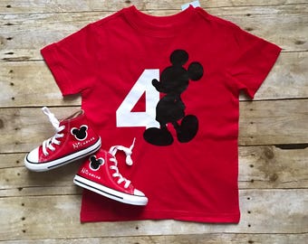 Personalized Mickey Mouse Birthday outfit, match your chucks. Birthday boy or girl and onesie, Minnie and Mickey Ears.