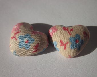 2 heart applique in fabric on metal stick 1.6 cm (W13)