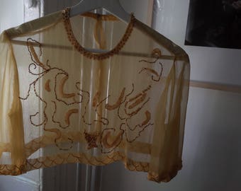VINTAGE 1920s Silk Chiffon Beaded Sheer Blouse Cropped Top