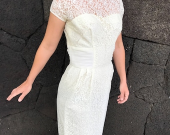 1960s white lace bombshell wedding dress by Lorrie Deb San Fran