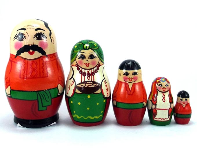 Ethnic Nesting Dolls 5 pcs Russian matryoshka doll Babushka set for kids Wooden authentic stacking handpainted dolls toys Ukraine Man