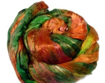 SALE Mulberry Silk roving, hand dyed CITRUS