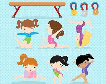 50% OFF SALE Gymnastics Clipart / Girls Gymnastics Cute Digital Clipart / For Personal and Commercial Use