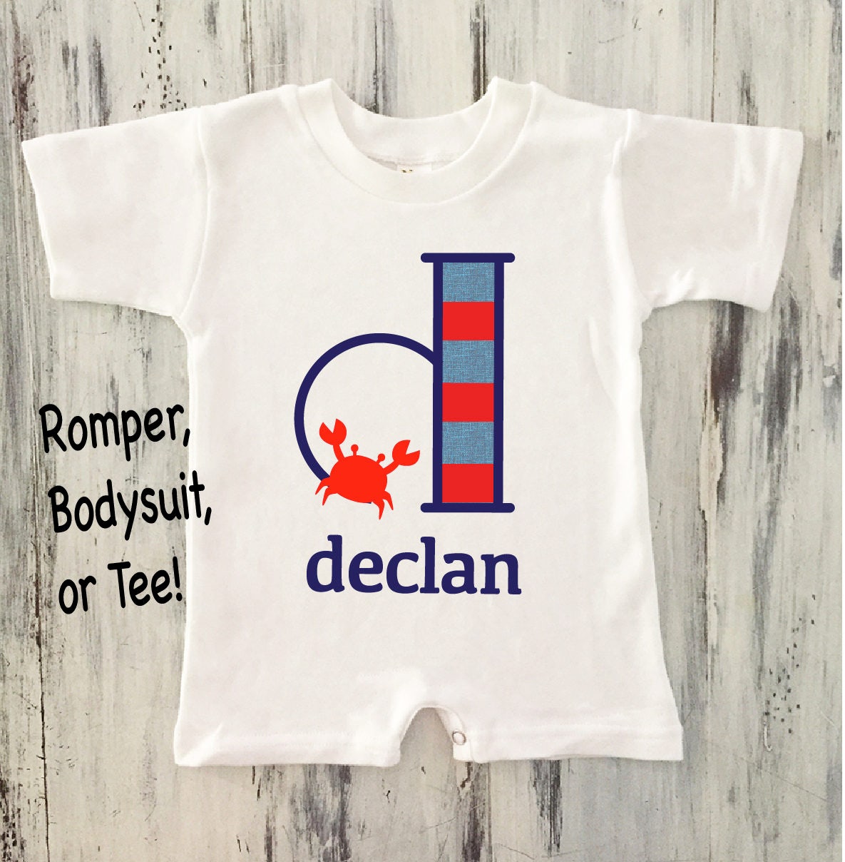 Baby Boy LOBSTER Monogram Onesie with Stripes Personalized