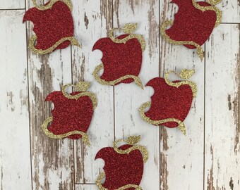 12 pcs Descendants 2 Movie - Glitter Die Cut/Party Decorations/Embellishment/ Table Scatter/Cupcake Topper - Apple Symbol