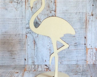 Freestanding large 20cm unpainted laser wooden flamingo perfect for crafting, decopatch or pyrography