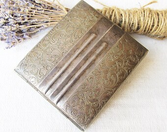 Antique German Cigarette Case Alpacca Hoka Art Deco Silverplated Engraved Flowers Case Old Metal Box Cigarette Holder Smoker Accessories