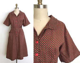 vintage 1940s dress | 40s shirtwaist dot dress