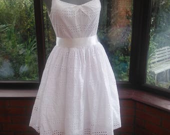 White Broderie Anglaise cotton lace dress size 26inch waist 36inch bust skirt length from waist to hem is 25inch length