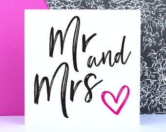 Wedding card, Mr & Mrs, Engagement card, Modern typographic wedding congratulations greeting card