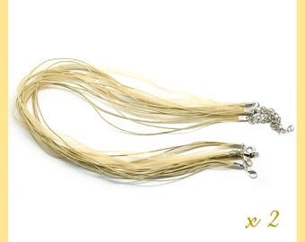 2 waxed cotton thread and organza Ribbon necklaces gold / CHAMPAGNE