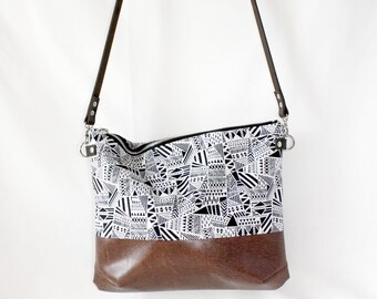Pattern cross body bag with leather handle, ladies handbag, handbag, shoulder bag, Tote, ladies bag