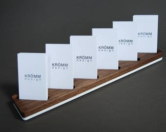 Multiple Vertical Business Card Display / Walnut and Acrylic Vertical MOO Business Card Stand / Wood Vertical Card Holder