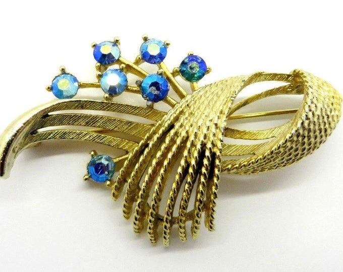 Lisner AB Rhinestone Brooch, Vintage Designer Signed Gold Tone Costume Jewelry Gift Idea