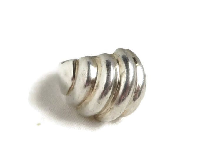 Sterling Silver Dome Ring, Vintage Ribbed Ring, Statement Ring, Wide Band Ring, Size 7