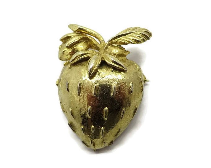 Vintage Pin - Goldtone Strawberry Brooch, Fruit Pin, Golden Strawberry Pin, Perfect Gift