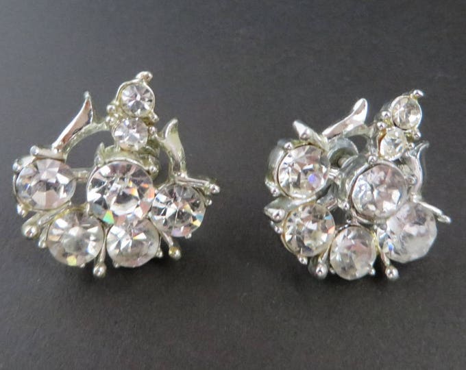 Coro Bridal Earrings, Rhinestone Silver Tone Screw Back, Formal Wear, Vintage Signed Coro Jewelry, Gift for Her