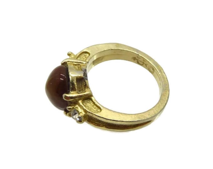 Tiger Eye - Vintage Uncas Gold Plated Tiger Eye Ring, Size 5, Gift for Her, Gift Box