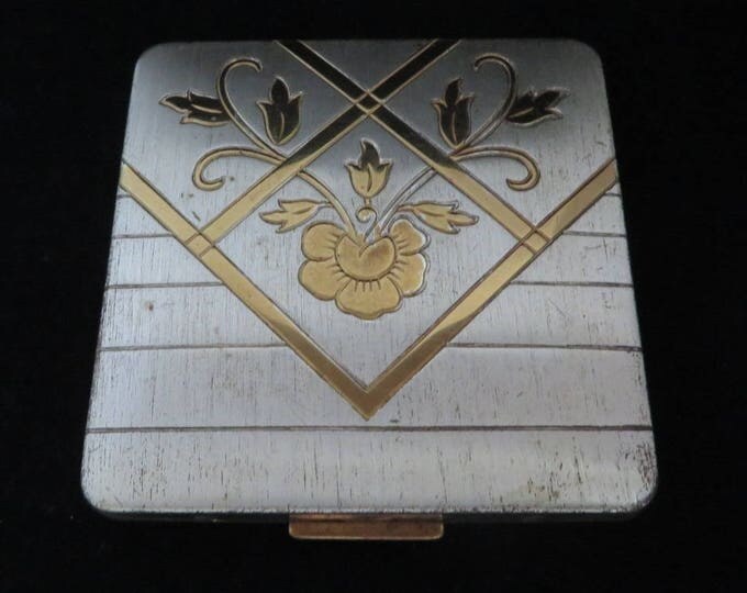 Ritz NY Compact, Vintage Silver Tone Gold Tone Square Makeup Compact, Collector's Compact