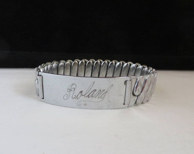 Vintage ID Bracelet, Engraved Stainless Steel, Made in Japan Expansion Bracelet