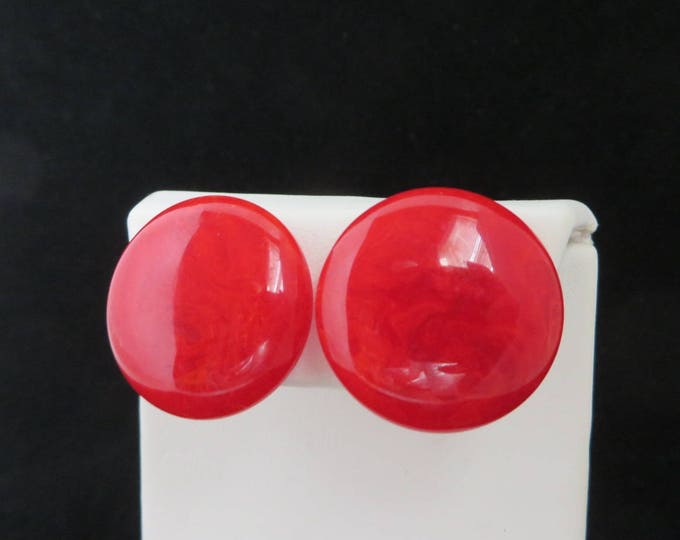 Red Lucite Earrings | Vintage Button Earrings | Cherry Red Screw Backs