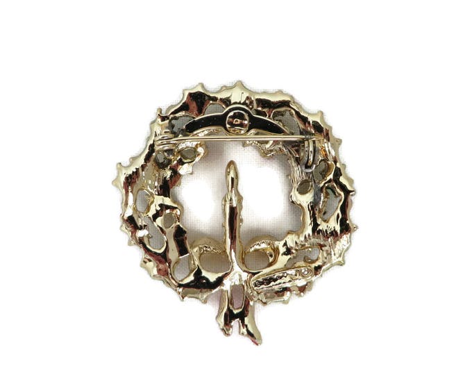 Gerrys Christmas Wreath Brooch, Vintage Gold Tone Candle Wreath Pin, Signed Designer Brooch, FREE SHIPPING