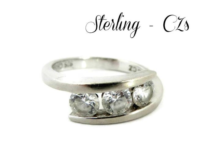 Sterling Silver Ring, CZ Anniversary Ring, Vintage Multi Stone Wraparound Band Ring, Size 7