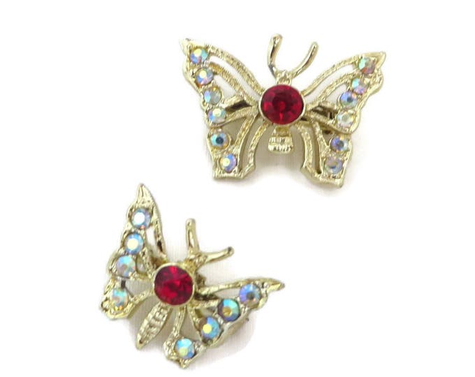 Butterfly Scatter Pins, Vintage AB Rhinestone Gold Tone Butterfly Brooches