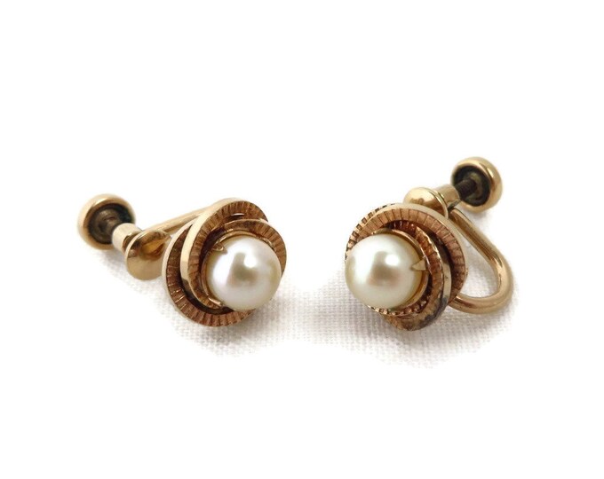 Pearl Earrings, Vintage Faux Pearl Screwback Earrings, 1/20 12Kt Gold Filled, Signed A&Z Earrings, Gift idea