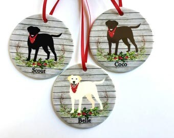 Lab Christmas Ornament - Labrador Retriever Dog - Personalized Black, Chocolate or Yellow Lab Ornament - Pet Gifts - Dog Lover Gift