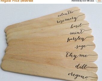 ON SALE - herb garden markers, 10 pack, plant marker, real wood, gardener gift, teacher gift, mother's day, easter, calligraphy, hand printe
