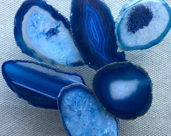 Blue Brazilian agate slice with no hole for Wedding Place Cards, Knobs, Magnets, Jewelry Making, Crafts and Lightcatchers
