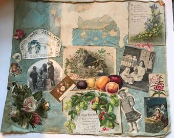 Antique Cloth Scrapbook Page with Images on Both Sides