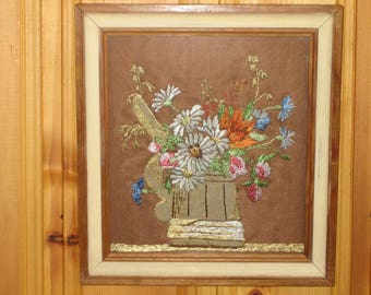 Vintage Swedish Silk Embroidered Framed Picture