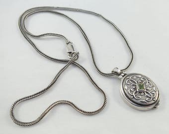 Sterling Silver Peridot Locket w. Celtic Motifs