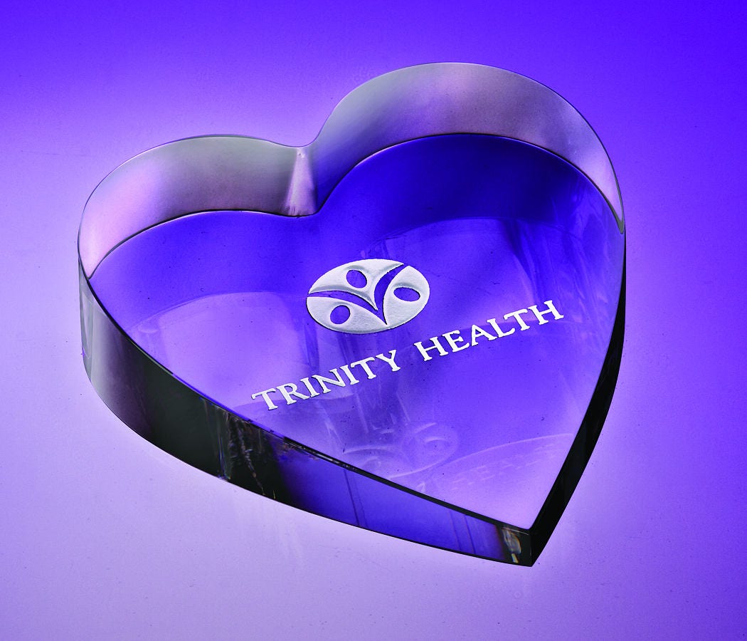 Heart Paperweight Engraved Glass Heart Paperweights