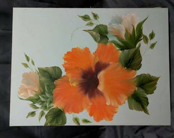 Vintage Floral Hibiscus Flower Flowers Painting Art Artist Signed Original