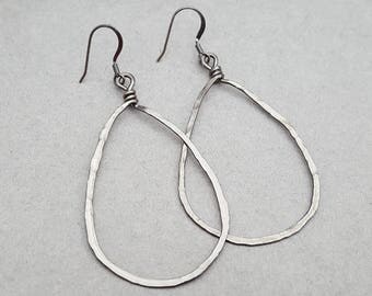 Hoop Earrings - Gun Metal Black - Hammered Metal Earrings - H5