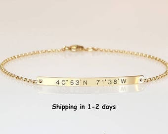 Graduation gift for her, Engraved bracelet with coordinates,Reversible bracelet, Location Longitude Latitude bracelet 2 sides engraved, GPS