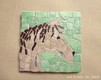 Under glass/mug in a Bay horse mosaic under