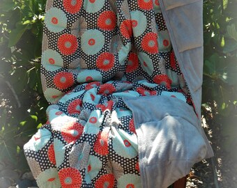 Adult Weighted Blanket 44x70 inches - Orange, Gray, Teal Print/Gray Smooth Minkee