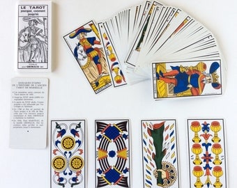 Tarot cards. Vintage French tarot cards. Old tarot cards. Fortune telling cards. Marseille tarot cards. Vintage tarot cards by Paul Marteau.