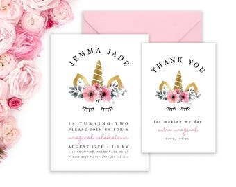 Unicorn Invitations | Unicorn Party Invitation AND Thank You Card | Little Girls Birthday Invitation | Magical Party | Unicorn Invite